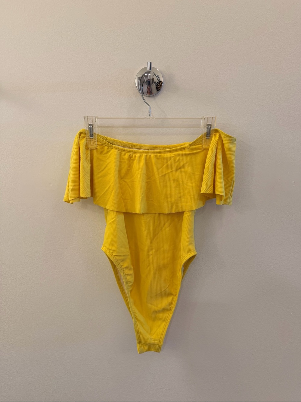 Yellow Off-Shoulder Ruffle One-Piece Women’s Bathing Suit